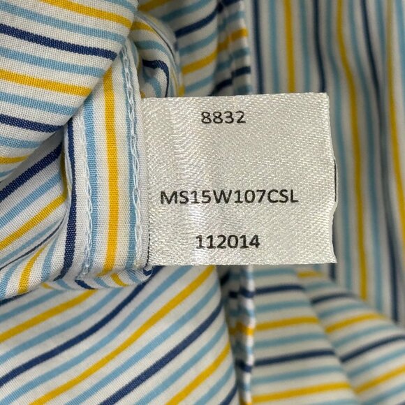 Peter Millar Dress Shirt Mens XL White Yellow Blue Striped Long Sleeve Button Up - Picture 10 of 10